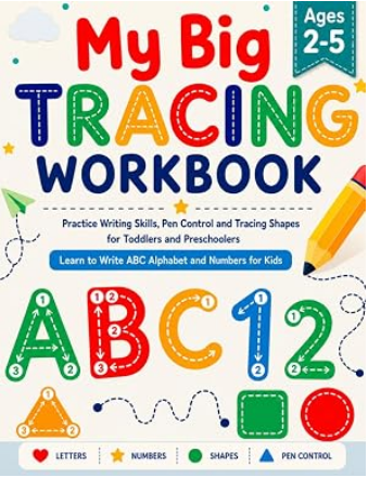 My Big Tracing Workbook cover for children ages 2 to 5 by Kiwi Studio