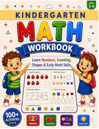 Kindergarten Math Workbook cover by Kiwi Studio with colorful early-learning math graphics