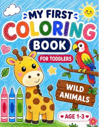 My First Coloring Book for Toddlers cover with cute animals and large simple shapes