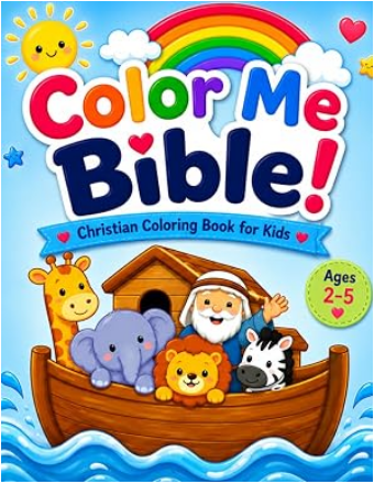 Color Me Bible toddler activity book cover with cheerful Christian story illustrations